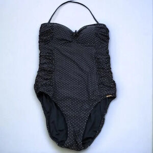 Azura Black Polka Dot One Piece Swimsuit‎ Strapless or Halter - Size 10